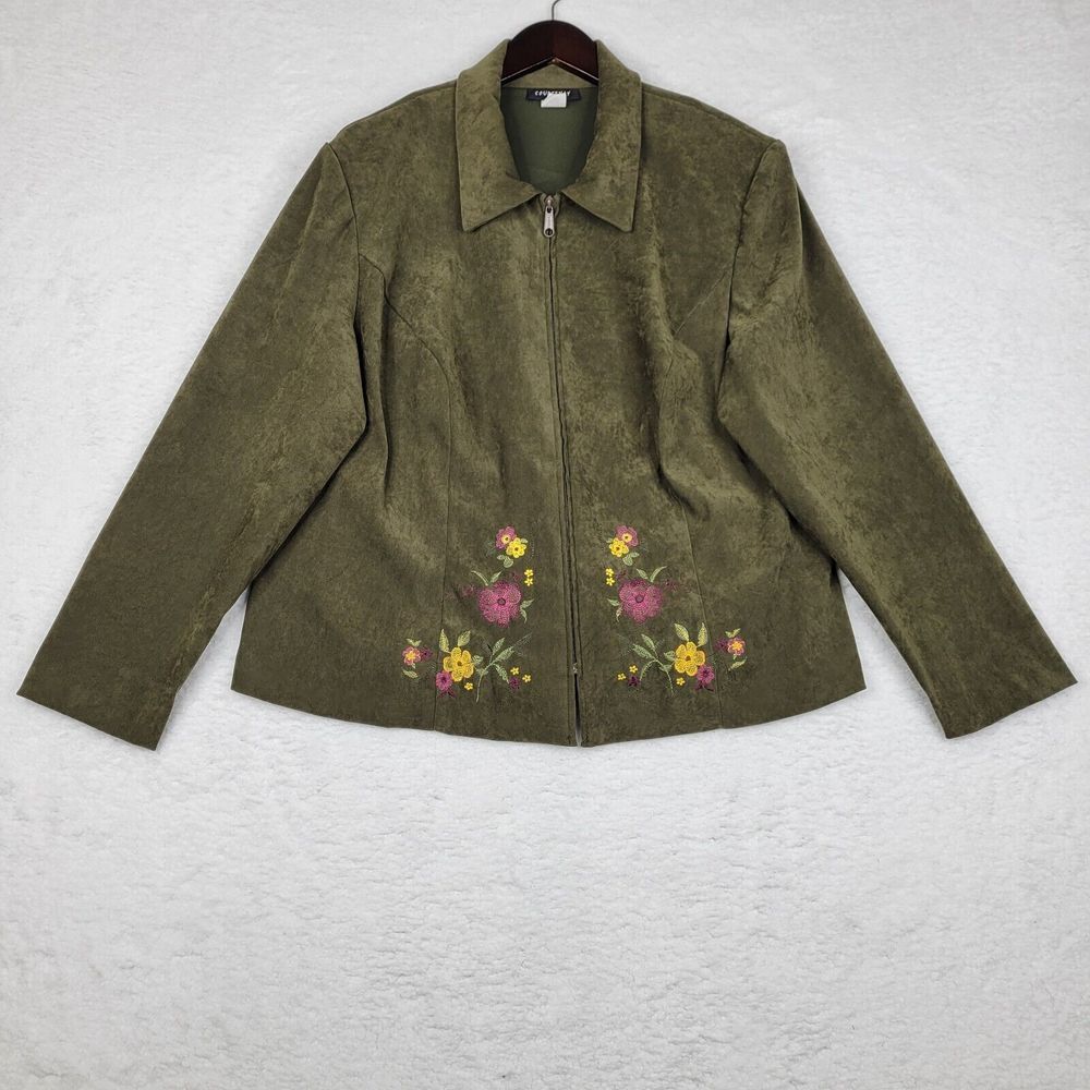 Courtenay Jacket Womens 18 W Green Long Sleeve Floral Embroidered Full Zip